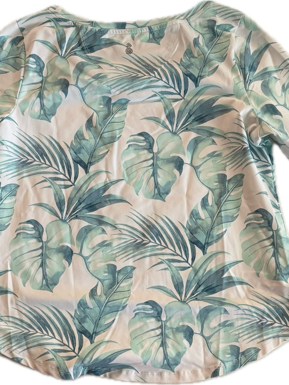 Tommy Bahama Mint & Teal Tropical Leaf Scoop Neck Top